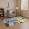 8' X 10' Navy Blue Yellow And Green Geometric Washable Area Rug With UV Protection