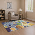 8' X 10' Navy Blue Yellow And Green Geometric Washable Area Rug With UV Protection