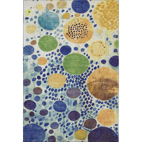 8' X 10' Navy Blue Yellow And Green Geometric Washable Area Rug With UV Protection