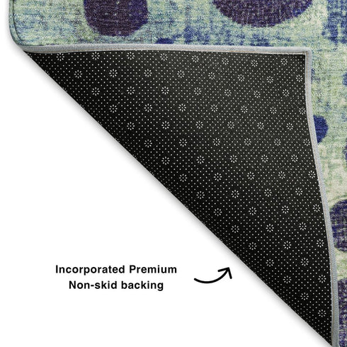 8' X 10' Navy Blue Yellow And Green Geometric Washable Area Rug With UV Protection