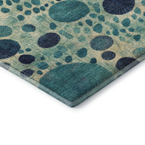 8' Teal Pink And Orange Geometric Washable Round Rug With UV Protection