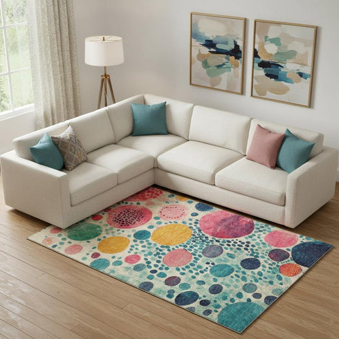9' X 12' Teal Pink And Orange Geometric Washable Area Rug With UV Protection