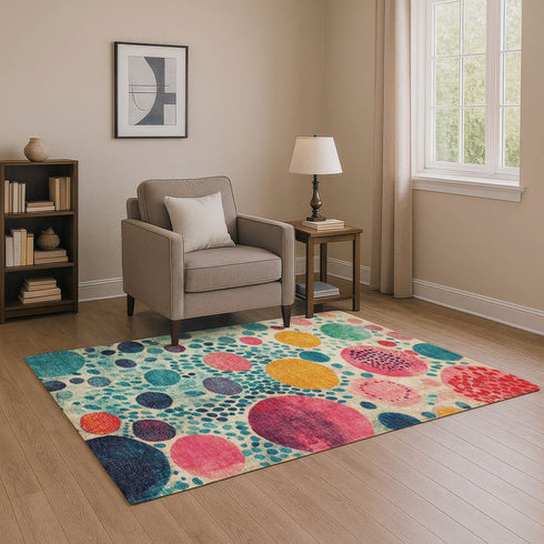 9' X 12' Teal Pink And Orange Geometric Washable Area Rug With UV Protection