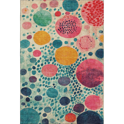 9' X 12' Teal Pink And Orange Geometric Washable Area Rug With UV Protection