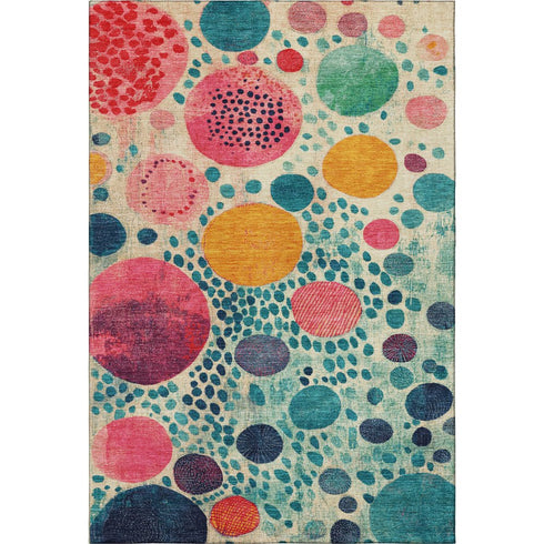 9' X 12' Teal Pink And Orange Geometric Washable Area Rug With UV Protection