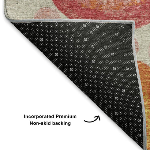 5' X 8' Beige Teal And Orange Geometric Washable Area Rug With UV Protection
