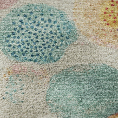 5' X 8' Beige Teal And Orange Geometric Washable Area Rug With UV Protection