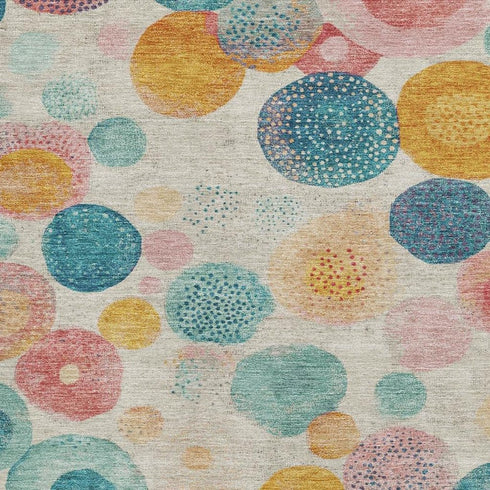 5' X 8' Beige Teal And Orange Geometric Washable Area Rug With UV Protection