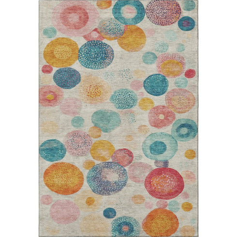5' X 8' Beige Teal And Orange Geometric Washable Area Rug With UV Protection