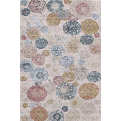 5' X 8' Blush Beige And Blue Geometric Washable Area Rug With UV Protection