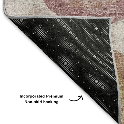 5' X 8' Blush Beige And Blue Geometric Washable Area Rug With UV Protection