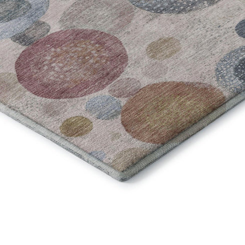 5' X 8' Blush Beige And Blue Geometric Washable Area Rug With UV Protection