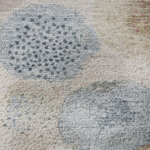 5' X 8' Blush Beige And Blue Geometric Washable Area Rug With UV Protection