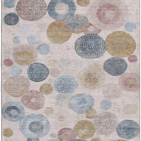 8' X 10' Blush Beige And Blue Geometric Washable Area Rug With UV Protection