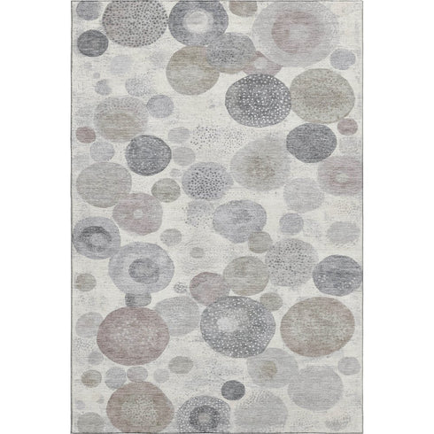 5' X 8' Ivory Gray And Silver Geometric Washable Area Rug With UV Protection