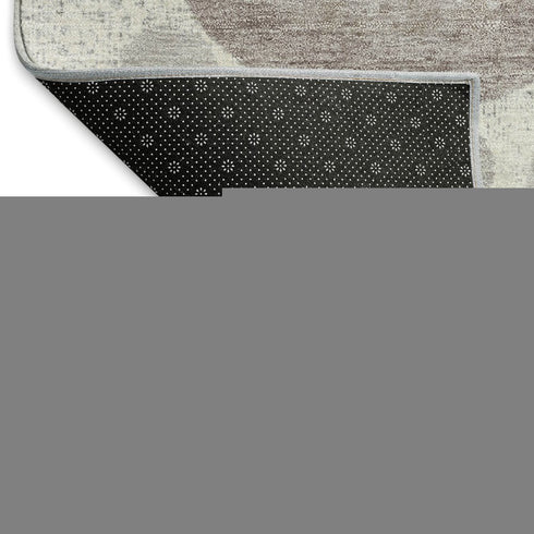5' X 8' Ivory Gray And Silver Geometric Washable Area Rug With UV Protection