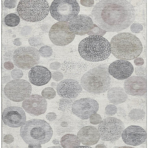 5' X 8' Ivory Gray And Silver Geometric Washable Area Rug With UV Protection
