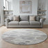 8' Ivory Gray And Silver Geometric Washable Round Rug With UV Protection
