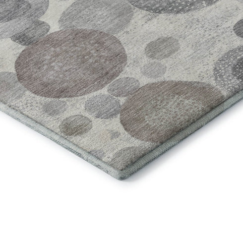 8' Ivory Gray And Silver Geometric Washable Round Rug With UV Protection
