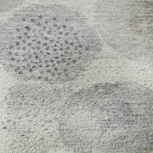 8' Ivory Gray And Silver Geometric Washable Round Rug With UV Protection