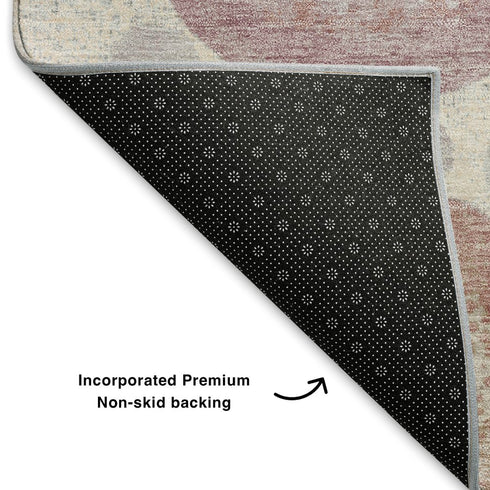 5' X 8' Peach Gray And Silver Geometric Washable Area Rug With UV Protection