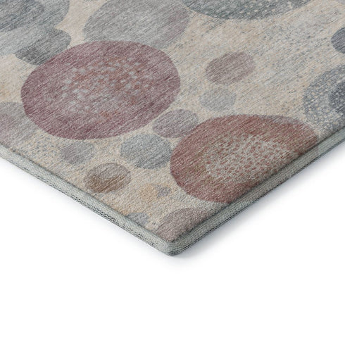 5' X 8' Peach Gray And Silver Geometric Washable Area Rug With UV Protection