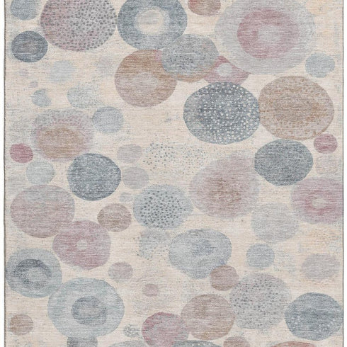 5' X 8' Peach Gray And Silver Geometric Washable Area Rug With UV Protection