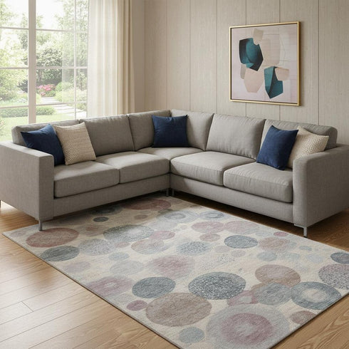 8' X 10' Peach Gray And Silver Geometric Washable Area Rug With UV Protection