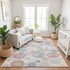 8' X 10' Peach Gray And Silver Geometric Washable Area Rug With UV Protection