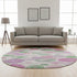8' Pink Green And Ivory Geometric Washable Round Rug With UV Protection