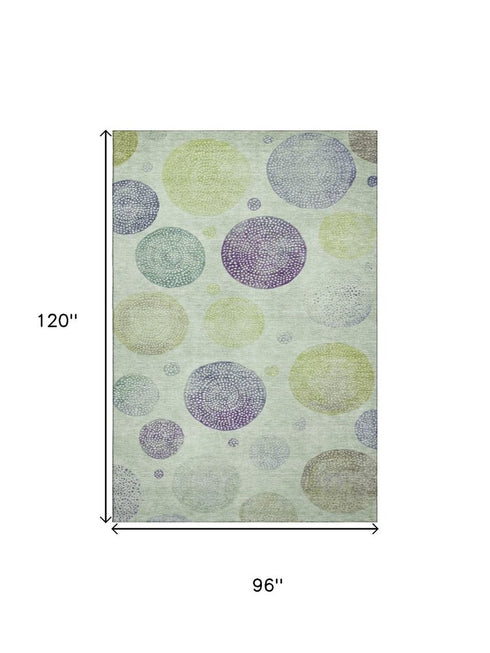 8' X 10' Artichoke Green And Purple Geometric Washable Area Rug With UV Protection