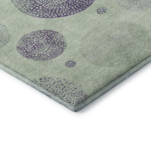 8' X 10' Artichoke Green And Purple Geometric Washable Area Rug With UV Protection