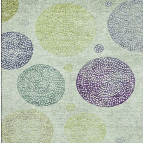 8' X 10' Artichoke Green And Purple Geometric Washable Area Rug With UV Protection