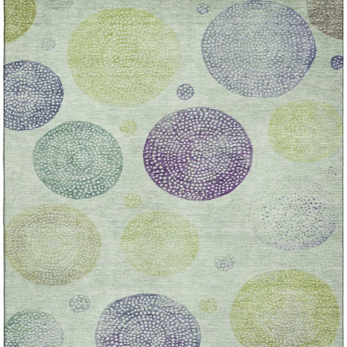 8' X 10' Artichoke Green And Purple Geometric Washable Area Rug With UV Protection