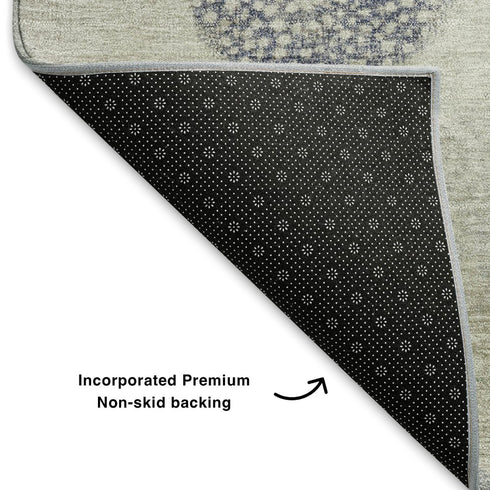 8' X 10' Beige And Blue Geometric Washable Area Rug With UV Protection