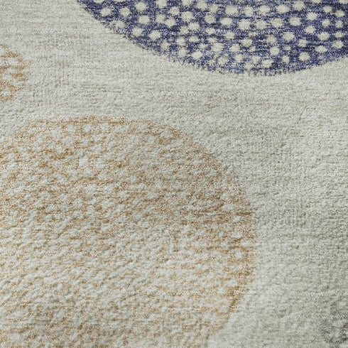 8' X 10' Beige And Blue Geometric Washable Area Rug With UV Protection