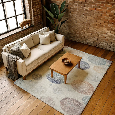 8' X 10' Beige And Blue Geometric Washable Area Rug With UV Protection