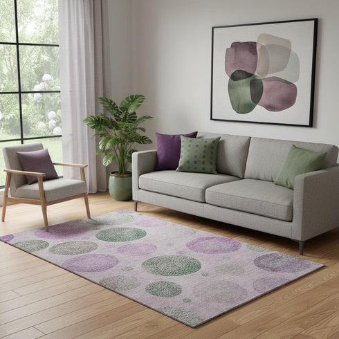 5' X 8' Blush Green And Pink Geometric Washable Area Rug With UV Protection