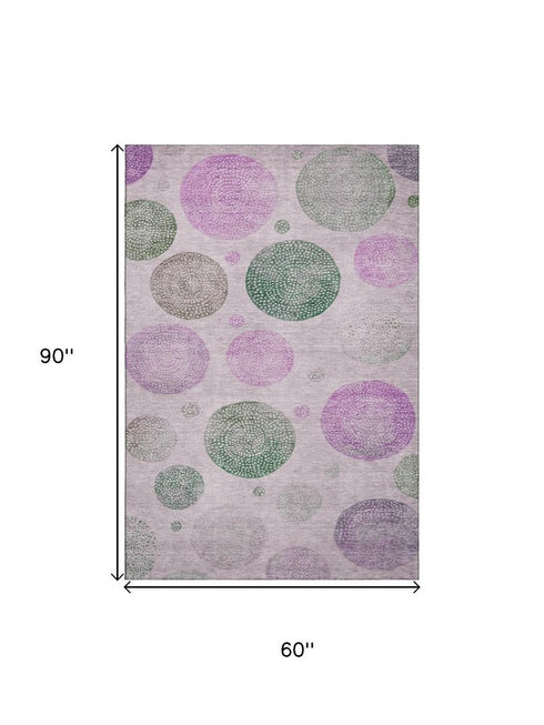 5' X 8' Blush Green And Pink Geometric Washable Area Rug With UV Protection