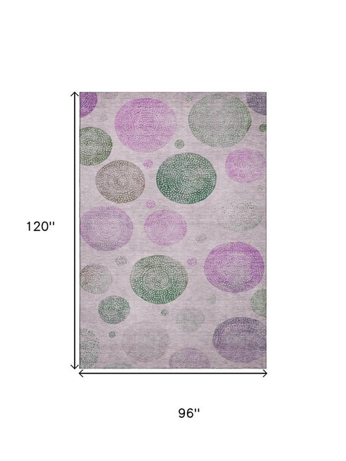 8' X 10' Blush Green And Pink Geometric Washable Area Rug With UV Protection