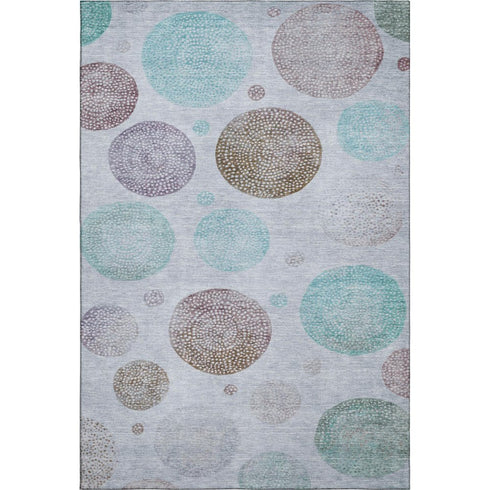 5' X 8' Blue Brown And Teal Geometric Washable Area Rug With UV Protection