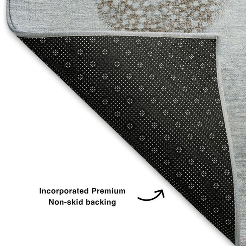 5' X 8' Blue Brown And Teal Geometric Washable Area Rug With UV Protection