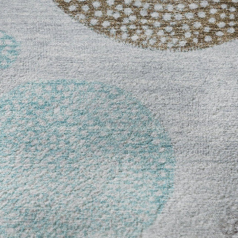 5' X 8' Blue Brown And Teal Geometric Washable Area Rug With UV Protection