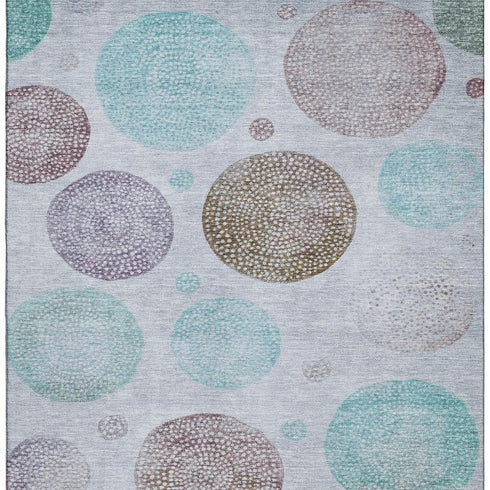 5' X 8' Blue Brown And Teal Geometric Washable Area Rug With UV Protection