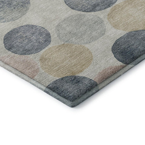 5' X 8' Beige Blue And Wheat Geometric Washable Area Rug With UV Protection