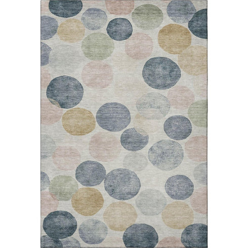 5' X 8' Beige Blue And Wheat Geometric Washable Area Rug With UV Protection