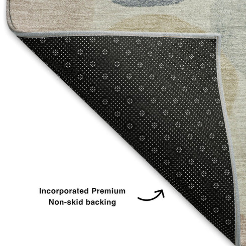 9' X 12' Beige Blue And Wheat Geometric Washable Area Rug With UV Protection