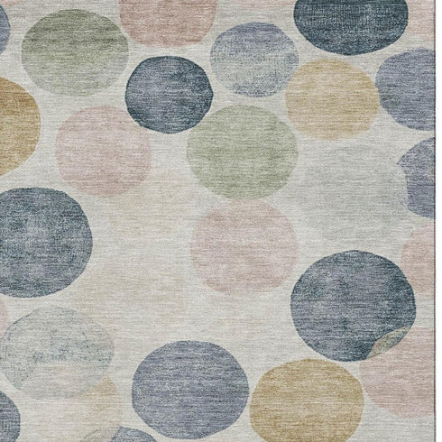 9' X 12' Beige Blue And Wheat Geometric Washable Area Rug With UV Protection