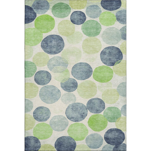 5' X 8' Navy Blue Green And Ivory Geometric Washable Area Rug With UV Protection