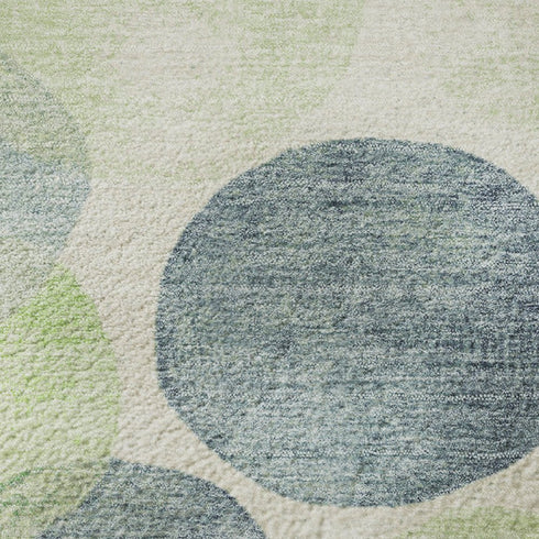 5' X 8' Navy Blue Green And Ivory Geometric Washable Area Rug With UV Protection